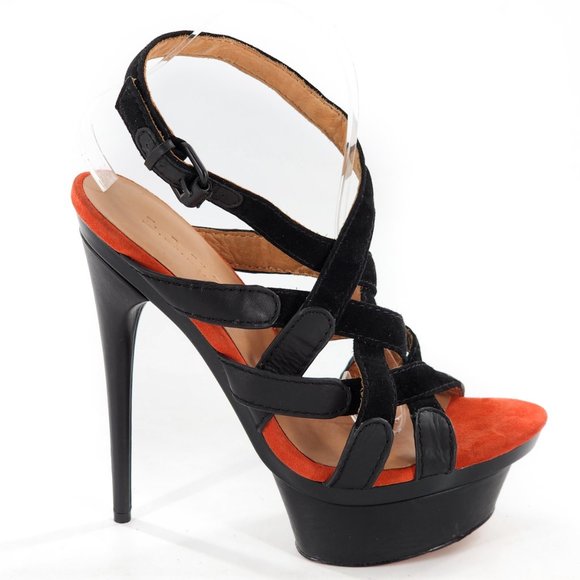 L.A.M.B. Suede Leather Platform Sandals Black Orange NEW - Picture 1 of 10